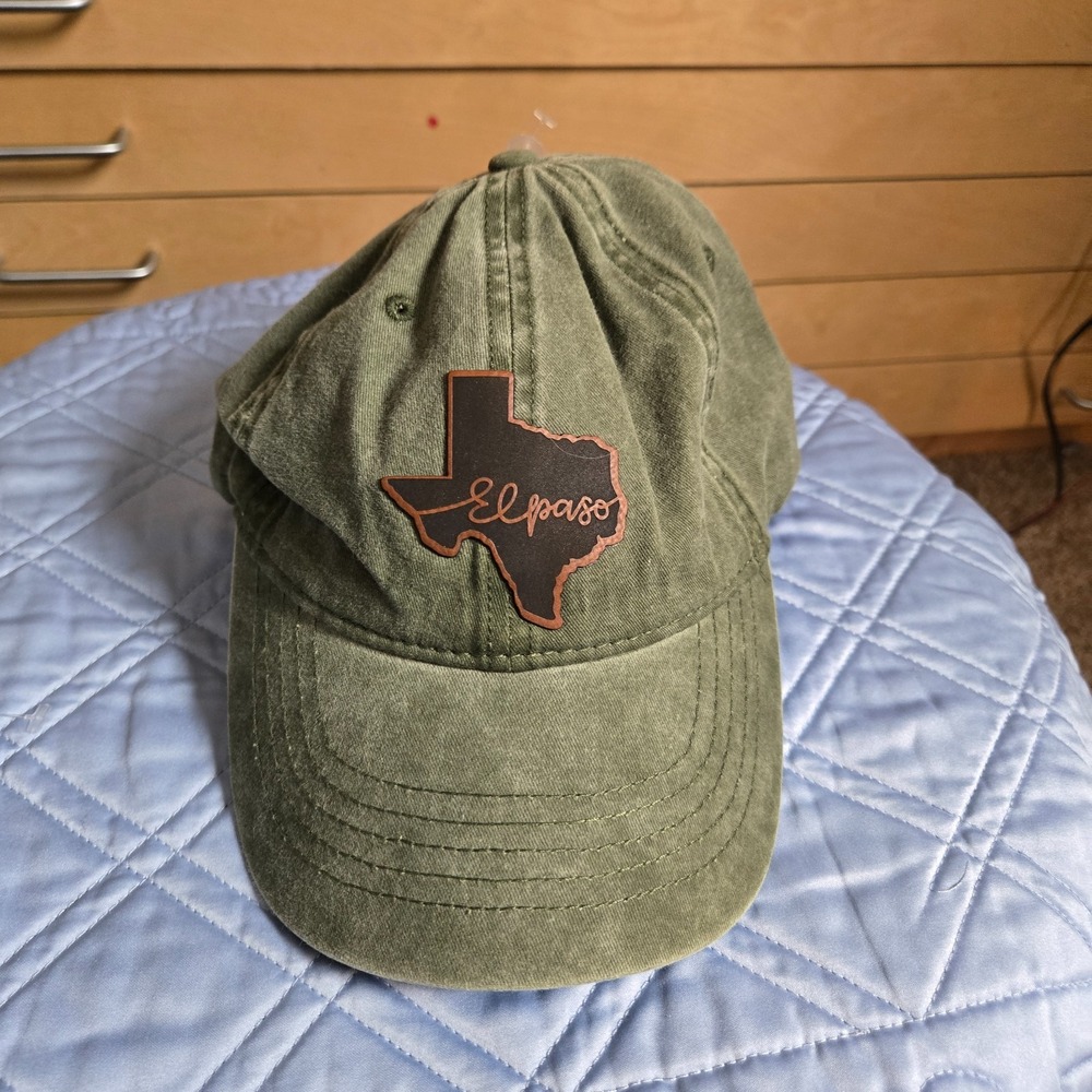 El Paso Texas Baseball Cap Hat Mens One Size Green distressed denim faux leather